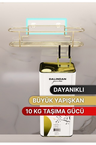 Bino Baharatlık Lüks Metal Gold Mutfak Rafı Banyo Rafı Yapışkanlı Kancalı Şık Tasarım Tuzluk Askılık Çok Renkli