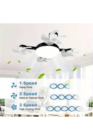 Boatshop1 Led Akıllı Tavan Fanı Beş Dört Fan E27 E26 Soket Uzaktan Kumanda Ayarlanabilir Parlaklık 3 Hız Seçeneği Yatak Oturma Çalışma Odası