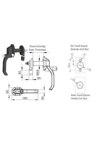 Hava Santral Jeneratör Kompresör Kabin Ağır Panel Kol Kilit - Plastik Rulolu Dönen Dil- Kilitlenen Anahtarlı