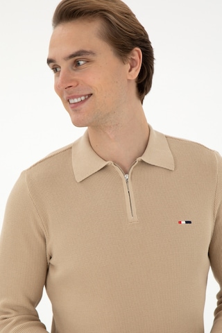 U.S. Polo Assn. Erkek Regular Fit Yarım Fermuarlı Kum Melanj Basic Kazak 50298266-VR085