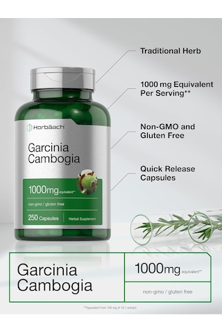 Horbaach Garcinia Cambogia Appetite Control Weight Loss 1000mg 250 Caps Aromasız