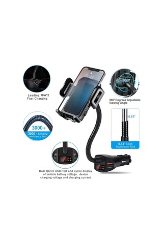 Youtek Araç Sigara Çakmaklı Telefon Tutucu, 18w Hızlı Şarj, Çift Usb, Akıllı Koruma, Abs Malzeme, Q708 Siyah