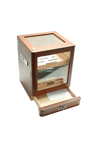 Premiumquality Sucre Aksesuar Çekmeceli İçi Ledli Kahverengi Sedir Humidor Puro Kutusu - Tr9648
