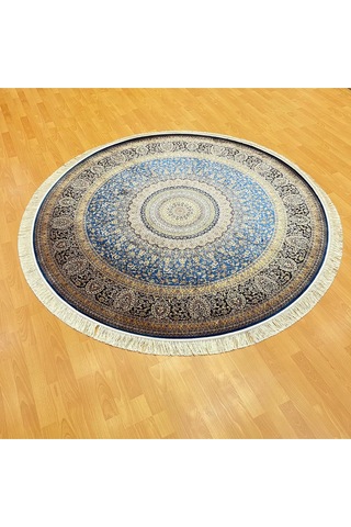 Safir 200 X 200 Yuvarlak İpek Halı Mavi