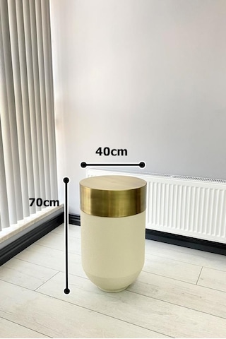 Dekoratif Eskitme Darbuka Beyaz Sehpa 70cm