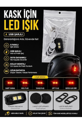 Usb Şarjlı Çakarlı Led Kask Lambası Bisiklet Motosiklet Scooter Sırt Çantası Güvenlik Işığı 5 Renk -