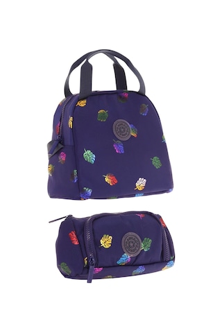 Kaukko Shine Yaprak Desenli Lacivert Kız Çocuk Beslenme Çantası Ve Kalem Çantası Seti Lacivert