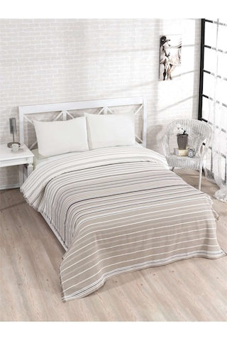 100% Pamuklu Krem Lastikli Çarşaflı Pike Takımı 200x230 Krem
