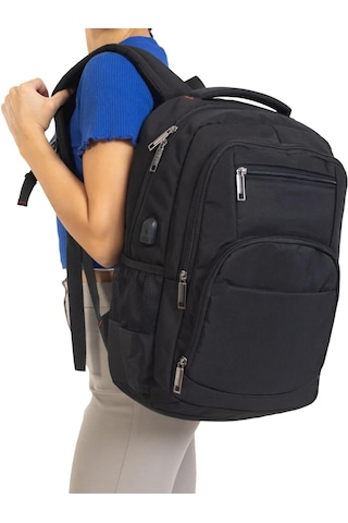 Laptop Sırt Çantası 17" Inç Tablet Usb Bölmeli Siyah