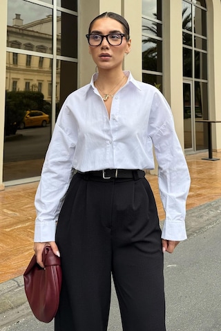 Madmext Beyaz Basic Kadın Gömlek Mg2355 Beyaz