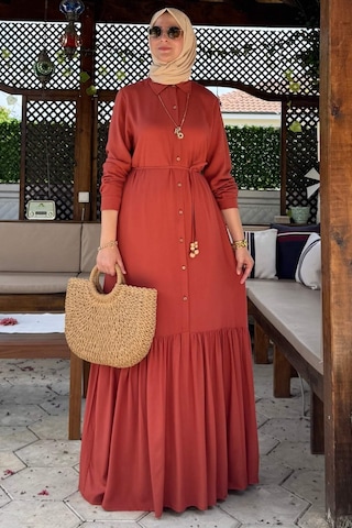 Rabia Şamlı Süreyya Gömlek Elbise Kiremit Normal