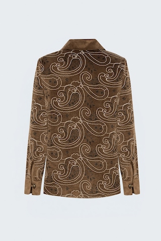 Sateen Nakış Görünümlü Süet Gömlek - Kahve-138127