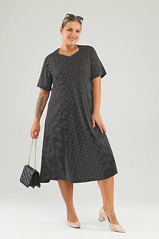 Kadın Büyük Beden Puantiyeli Ve Leopar Desenli Elbise 001