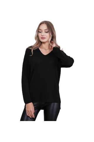 Kadın V Yaka Yaka Simli Kazak 12815 Bgl-st04225 Siyah