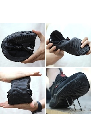 Xoutdoor Çelik Burunlu Güvenlik Ayakkabıları Erkek Hafif Nefes Alabilir Delinmez Hafif Sneaker Kaymaz Endüstriyel Inşaat Iş Ayakkabıları Siyah Siyah