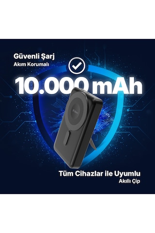 Ttec 2BB237S Recharger M 10.000 mAh Magsafe Uyumlu PD 20W Lightning Ve USB-C Dahili Kablolu Stantlı Powerbank