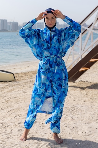 Remsa Mayo Remsa Tesettür Mayo Üzerine Tek Kaftan Kimono Pareo Rp010 Nil Mavi