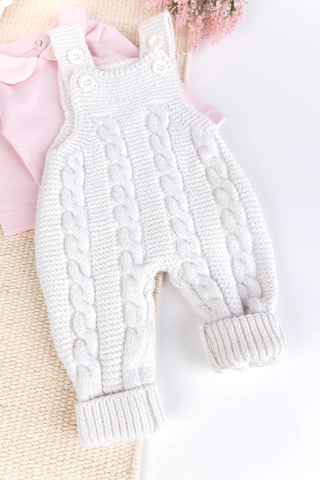 Triko Kışlık 2'li Kız Bebek Salopet Tulum Set Krem