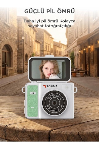 Torima CMR46 Mini Dijital Kamera 2K Flip Ekranlı Selfie Video Vlog Kamerası Yeşil