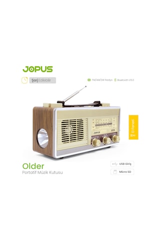 Jopus Nostaljik Görünümlü El Fenerli Radyolu Bluetooth Hoparlör Older