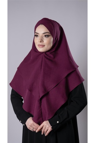 Bordo Pratik Hazır Geçmeli Tesettür Eşarp Pamuk Caz Kumaş Çift Katlı Çapraz Hijab 2304 16