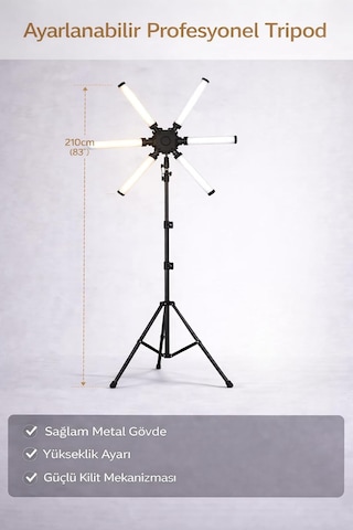Yıldız Çubuk Led Işık Ürün Çekim Canlı Yayın Tam Profesyonel 2.10cm Trpod Ayak Çekim Işığı Beyaz