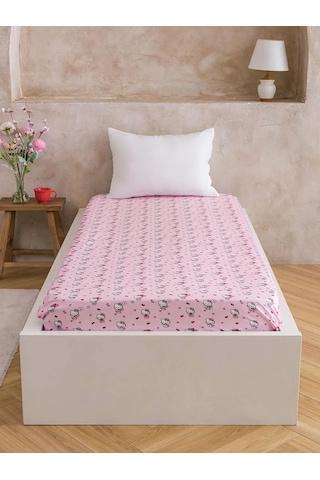 Pembe Hello Kitty Baskılı Tek Kişilik Lastikli Çarşaf