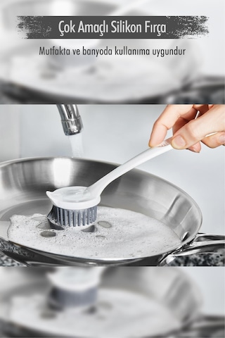 Çok Amaçlı Silikon Bulaşık Yıkama Lavabo Temizleme Fırçası Beyaz
