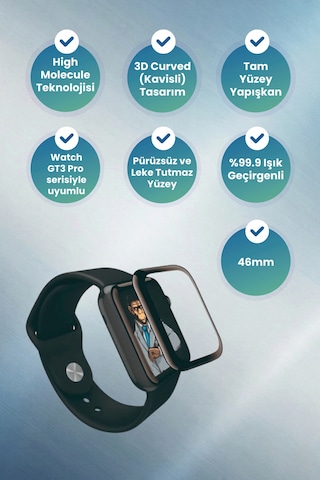 Huawei Watch Uyumlu Gt3 Pro 46mm 3d Curved Ab Glue Ekran Koruyucu