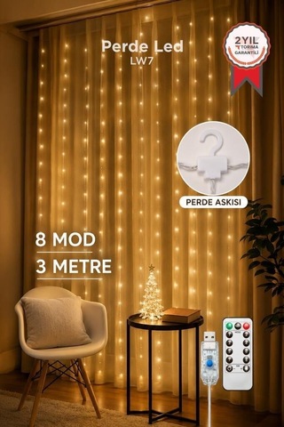 Delux Serisi Romantik Lamba Gece Lambası Perde Led Işık 3x3 Metre Lw7 Gün Işığı