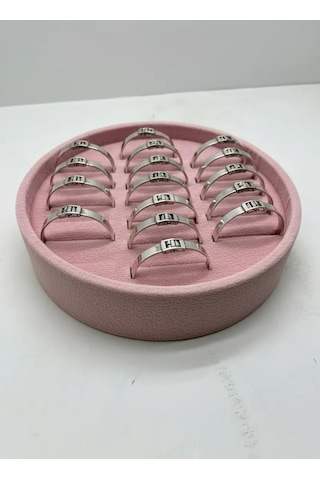 Süet Kumaş Pembe Renk 20x20 Cm Yuvarlak Batırmalı Bileklik Kelepçe Tablası Pembe