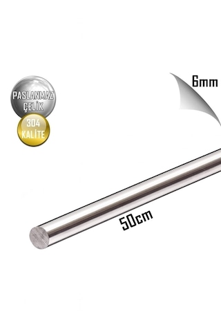 Paslanmaz Çelik Çubuk Mil Ø 6mm - 50 Cm Boylarda - Krom Çelik 2 Adet