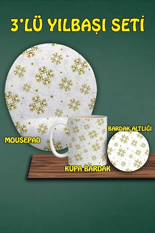 Yılbaşı Temalı 3'lü Mousepad Kupa Ve Bardak Altlığı Seti