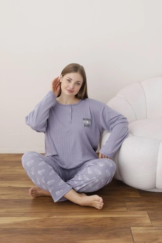 Boyraz Lindros Kadın Pamuklu Düğme Yaka Raporlu İnterlok Battal Pijama Takımı 05114 - 1 Adet Lila