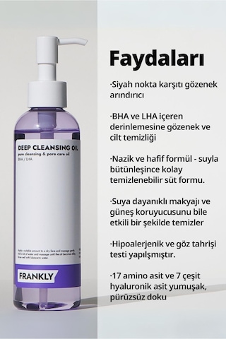 Frankly Bha İçeren Siyah Nokta Arındırıcı Derinlemesine Makyaj Temizleme Yağı 200 ML