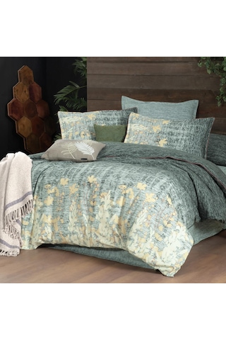 Birdie King Size Battal Boy %100 Pamuk Flanel Pazen Nevresim Takımı Yeşil Yeşil