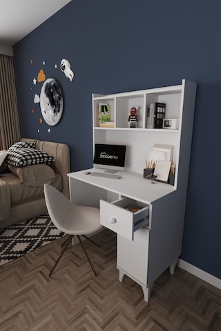 Df09107 Çekmeceli Kapaklı Kitaplıklı Çalışma Masası Beyaz