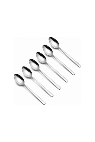 Lexroo Çay Kaşığı, 6'lı Paslanmaz Çelik Kaşık Seti, Gümüş Metal 10 Cm, 6 Adet
