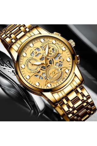 Novahub Fngeen 4088 Erkekler İçi Boş Kuvars Saat, Öğrenci Su Geçirmez, Altın Siyah, Çok Renkli Yüzey Çok Renkli