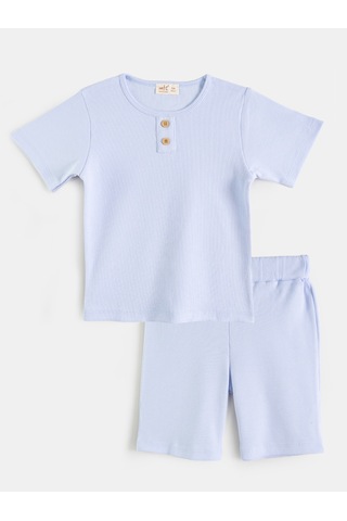 Aysbebe Erkek Çocuk Şortlu Kaşkorse Takım Kısa Kollu Buz Mavi