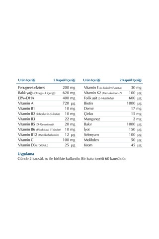 Lacmix Vitamin Mineral Omega-3 ve Bitki Ekstresi İçeren Takviye Edici Gıda 60 Kapsül