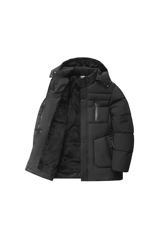 Erkekler İçin Yeni Kışlık İş Stili Polar Astarlı Pamuklu Ceket, Sıcak Dış Giyim, Çıkarılabilir Kapüşonlu Kalınlaştırılmış Erkek Pamuklu Dolgulu Ceket Siyah