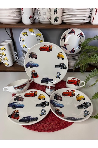 7 Parça Şimşek Mcqueen Model Çocuk Bebek Yemek Takımı Beslenme Seti Çok Renkli
