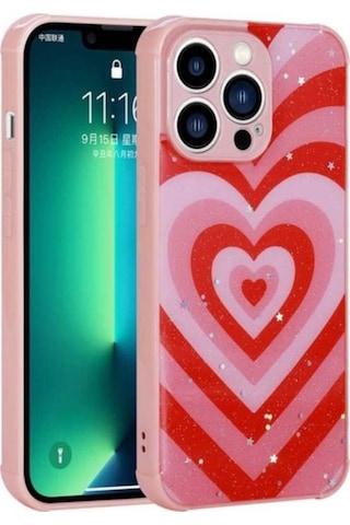 Apple Uyumlu iPhone 13 Pro Max Kılıf Simli Desenli Kamera Korumalı Parlak Zore Popy Kapak Kalp