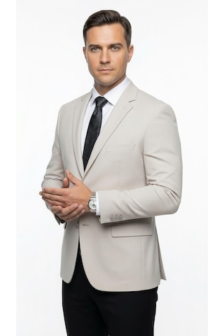 Plus Scorpion Erkek Slim Fit Ceket Likralı Fitilli Kumaş, Çift Düğmeli Tek Yırtmaçlı Modern Tasarım Taş