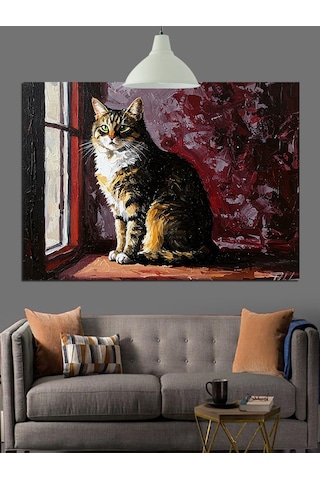 Kedi Pencere Kenarı Duruşu Dekoratif Kanvas - Mdf Ahşap Tablo
