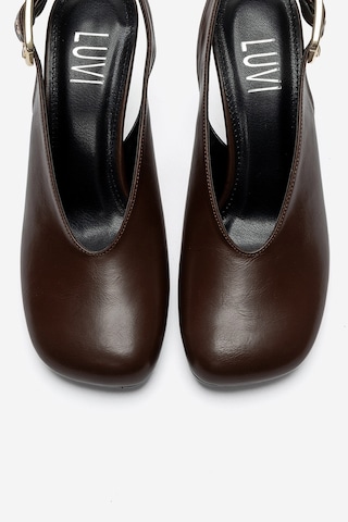 Luvi Shoes Flarıs Kahverengi Cilt Kadın Topuklu Ayakkabı