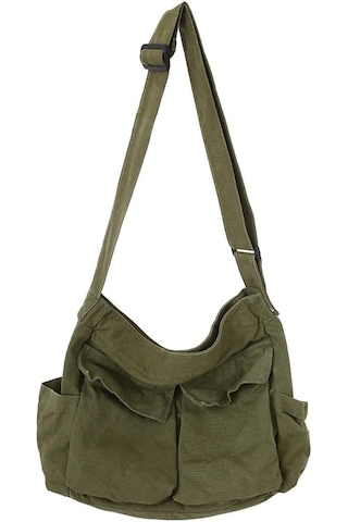 Kadınlar İçin Tuval Çapraz Çanta, Tuval Omuz Çantaları Estetik Haberci Çantası Y2k Satchel Çanta Hobo Tote Çanta Okul Seyahat Günlük Günlük Ordu Yeşili A340 Yeşil