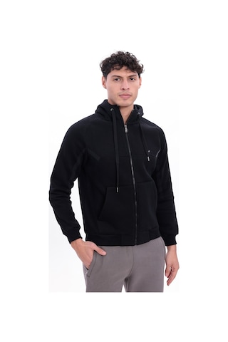 Rowinger 3 İplik Kalın Dokulu Parçalı Görünümlü Kapüşonlu Tam Fermuarlı Erkek Sweatshirt Navyblue