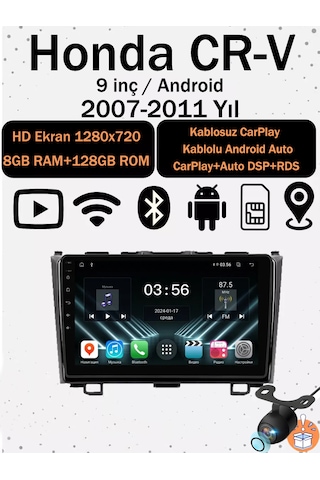 Honda Cr-v 2007-2011 Uyumlu 9 İnç Android Multimedya Ekran 8gb Ram 128gb Hafıza Kablosuz Carplay Android Auto 9"